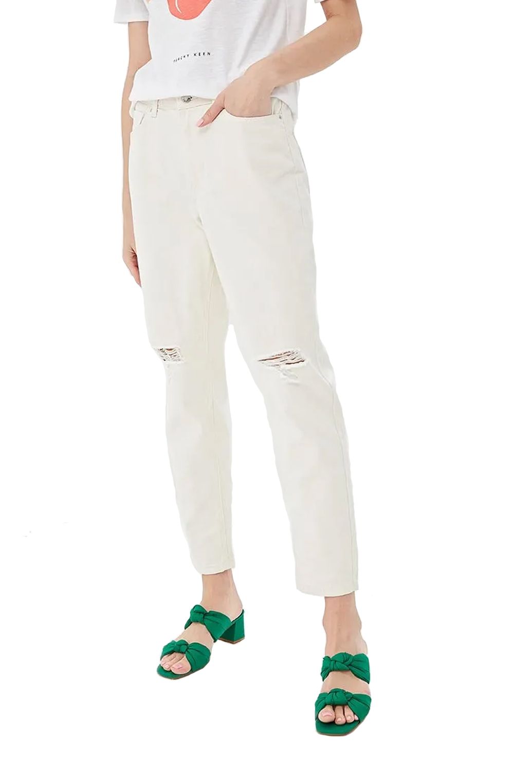 Дамски дънки SPRINGFIELD Mom Fit 6845355-99-42 10-392  Със скъсано коляно  Светлобежов  42 EU