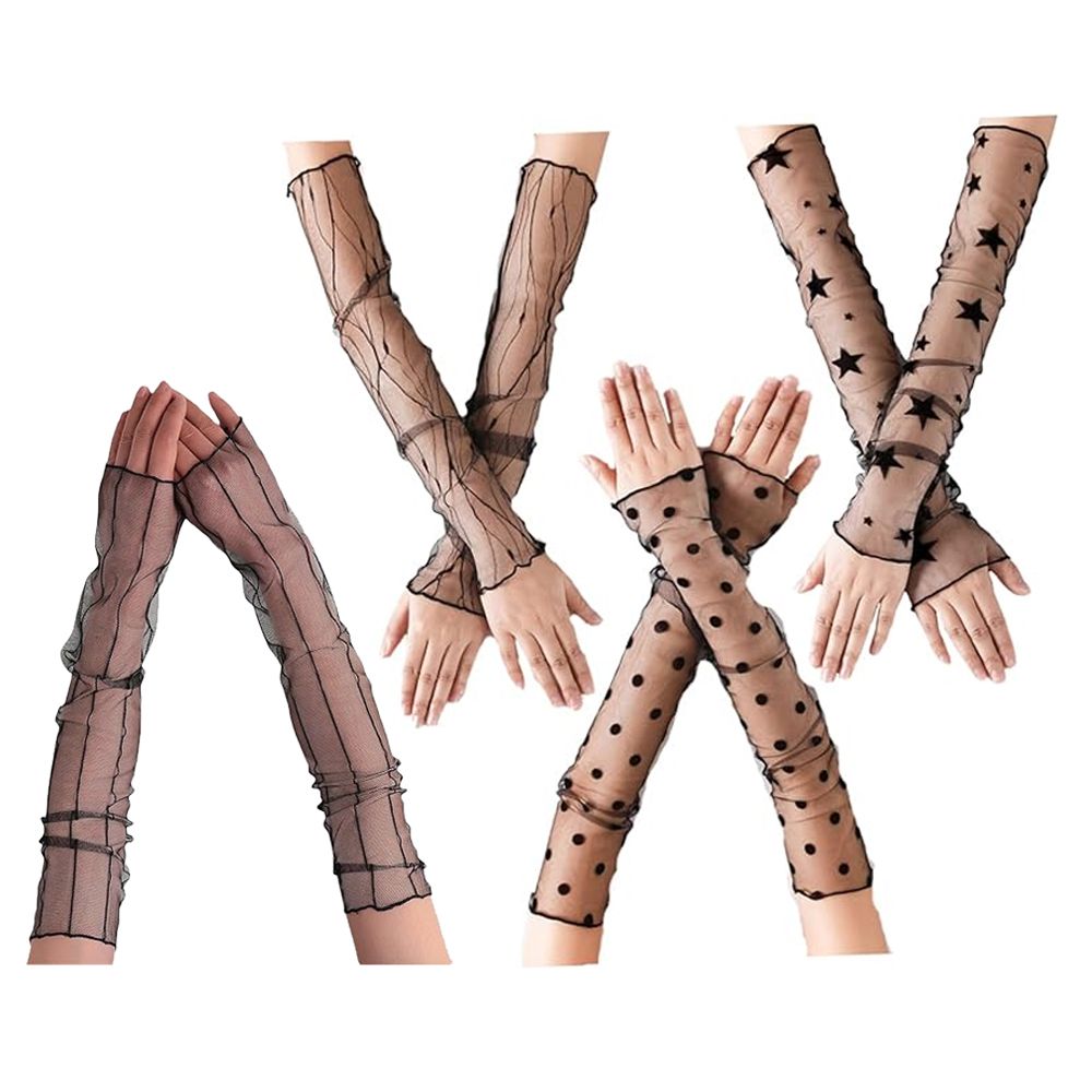 Комплект дамски ръкавици JUP Augooog *1114304 8865-17, 4 чифта, Черен, Тюл, One Size