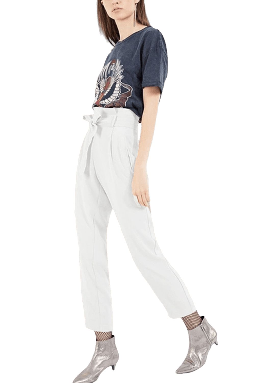 Дамски панталон Stradivarius #0004407 10-444, Широка кройка, Висока, 40, Бял