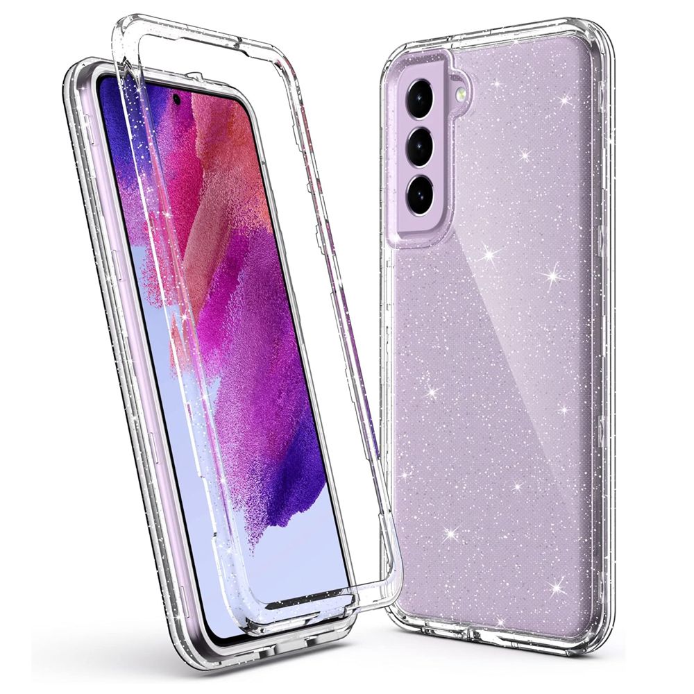 Кейс JUP ULAK  8414189 8865-20  За Samsung Galaxy S21  TPU  3 слоя с рамка  Прозрачен със сребрист брокат  6 2 quot 