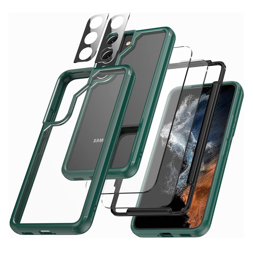 Комплект калъф   протектори JUP 7828321 8865-31  За Samsung Galaxy S22 Plus  360-градусова защита  6 в 1  TPU  Тъмнозелен