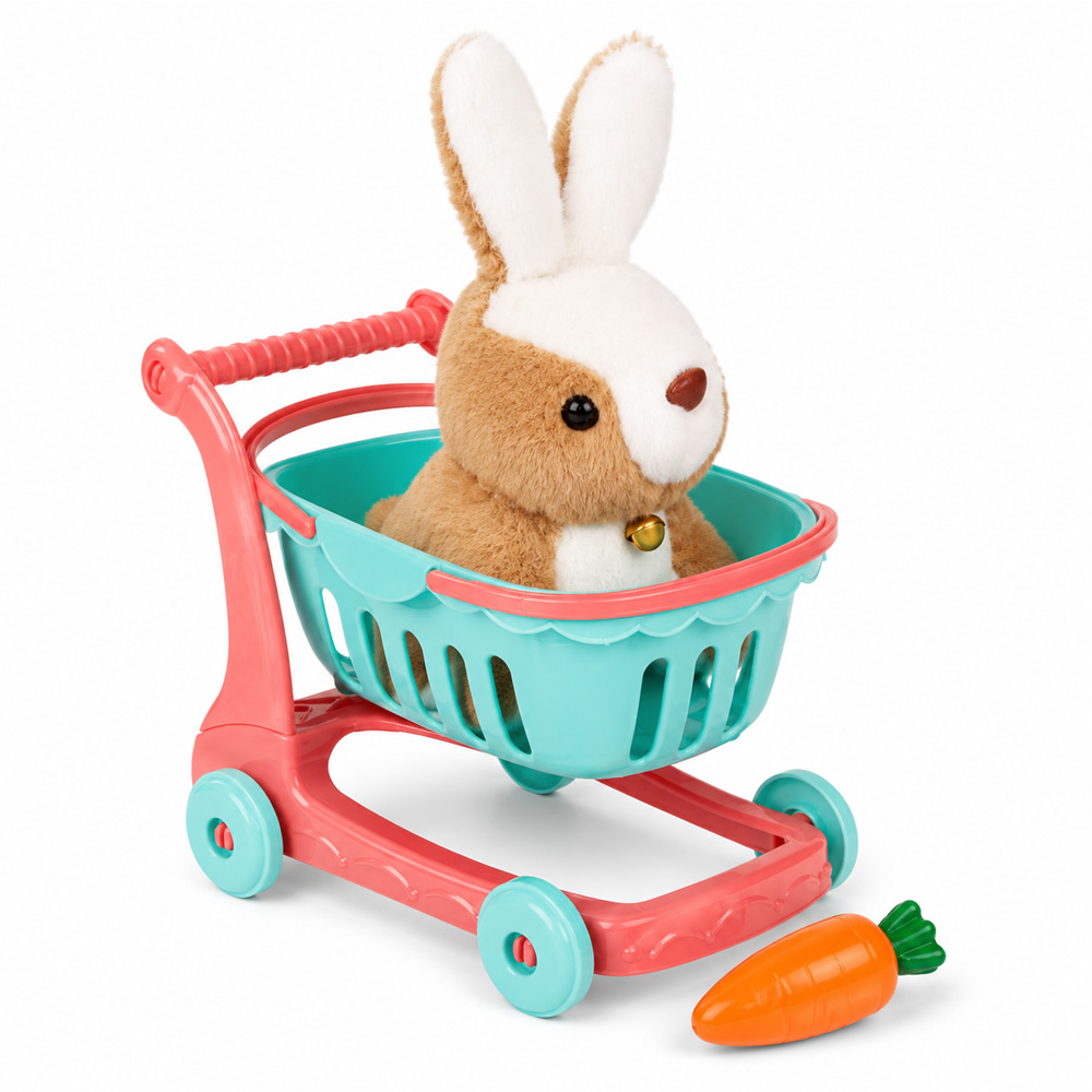 Игрален комплект Chippo 5127888  Заек в количка с мърдащи уши  Бежов  22 см