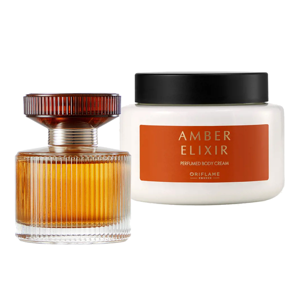 Комплект за жени Oriflame Amber Elixir  Парфюмна вода 50 мл   Парфюмиран крем за тяло 250 мл  2 части