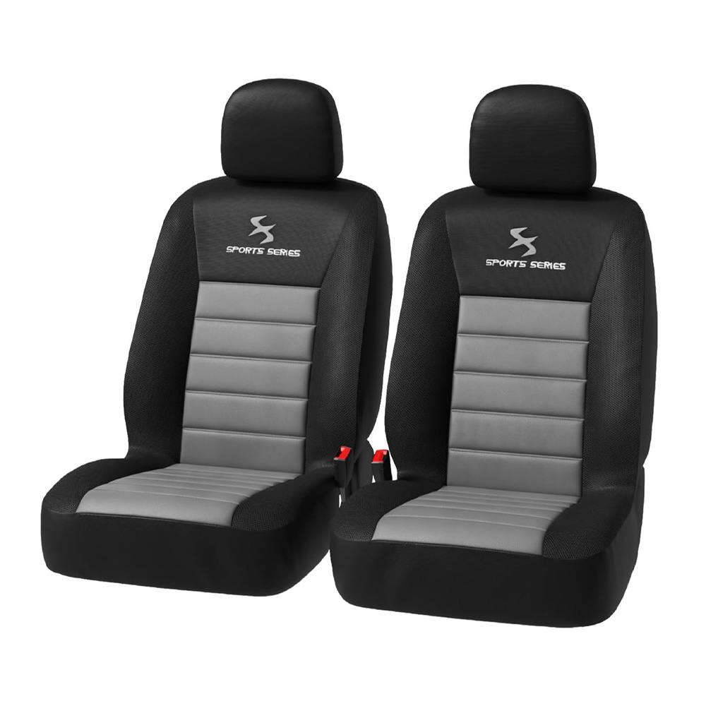 Комплект универсални калъфи за автомобил Woltu 2684214 ML2-25-2  2 броя  За предна седалка  Съвместими със странични Airbag  3-слойни  Сив Черен