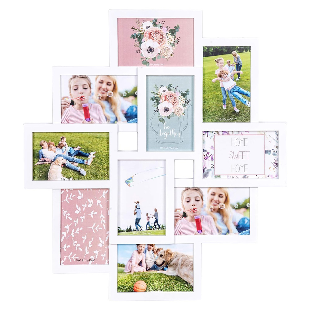 Стенна фоторамка Woltu 5040040 ML2-25-2  колаж от 10 снимки  С плексиглас  10 x 15 см  Бял