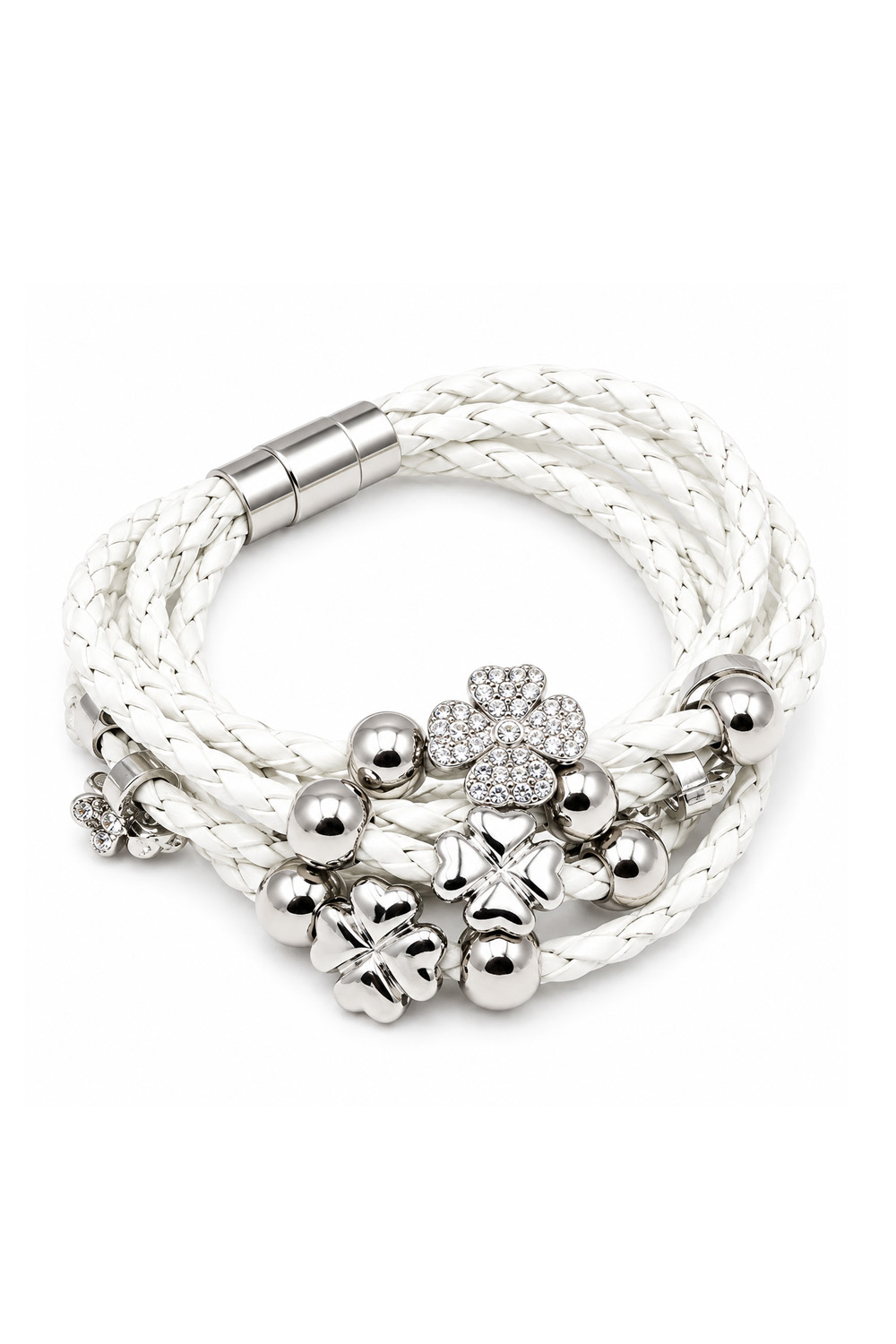 Дамска гривна The Veuer 16737660-10  11-26-666  С детелини и кристали  От Swarovski Elements  изкуствена кожа  Бял