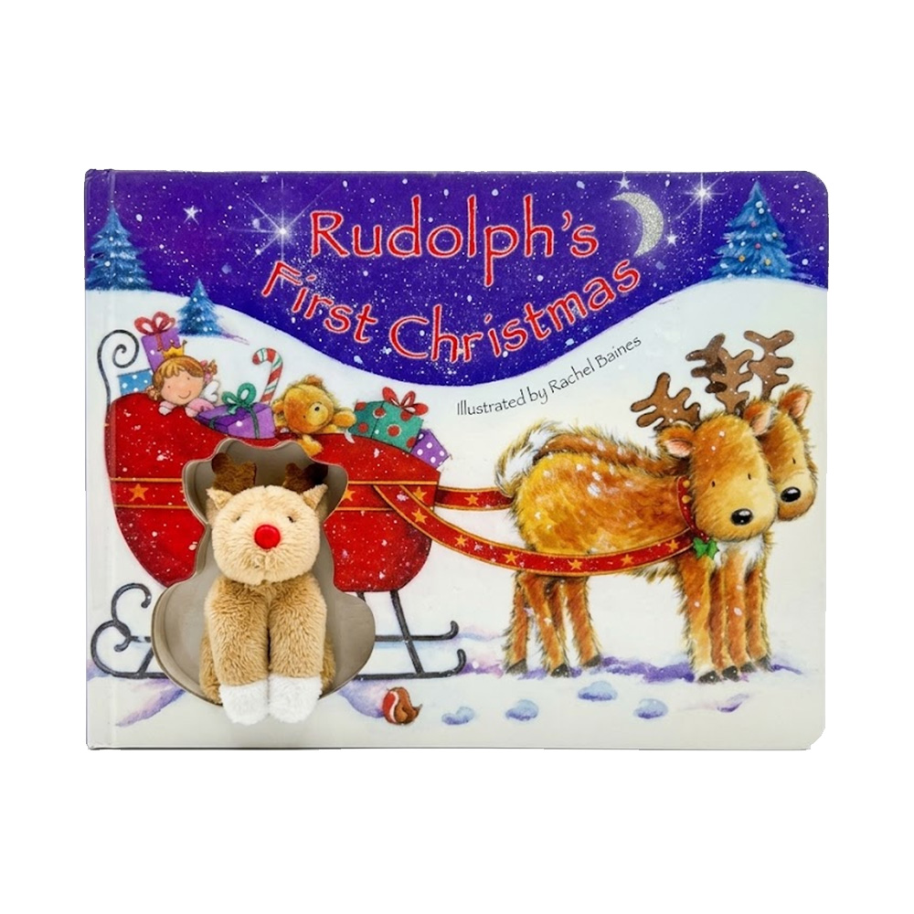 Детска коледна книжка DK Publishing Rudolph rsquo s First Christmas 21-99-432  С повдигащи се капачета и плюшен елен Рудолф  Английски език  22 5 х 17 см