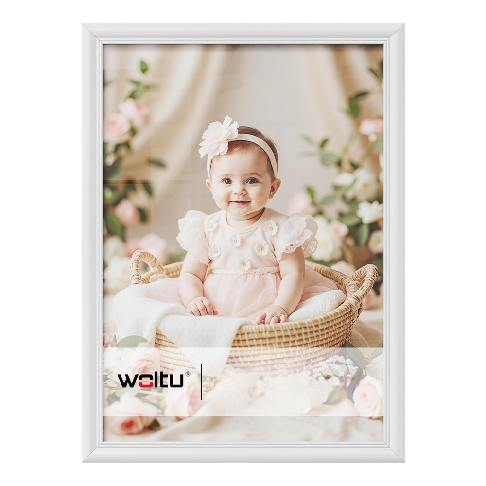 Фото рамка Woltu 7146347 DC  За стена и маса  Със стъклен преден панел и паспарту  Дърво  A4  21 x 29 7 см  Бял
