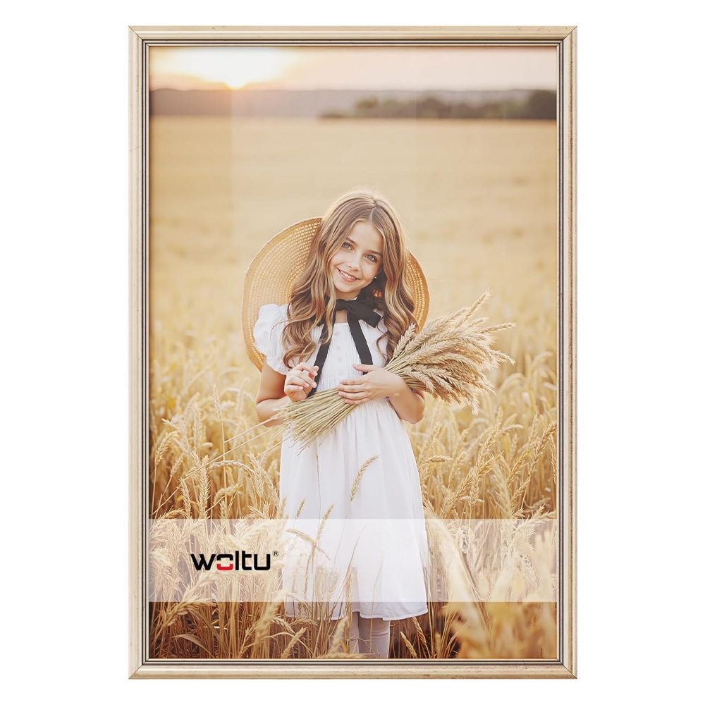 Фото рамка Woltu Artos 7248133 DC  За стена  С пластмасов защитен панел и паспарту  Дърво  30 x 45 см  Златист