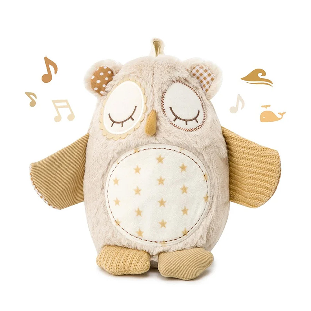 Плюшена играчка за приспиване Cloud b 169464080  Nighty Night Ow  Със сензор за звук  8 успокояващи звука и мелодии  Бежов