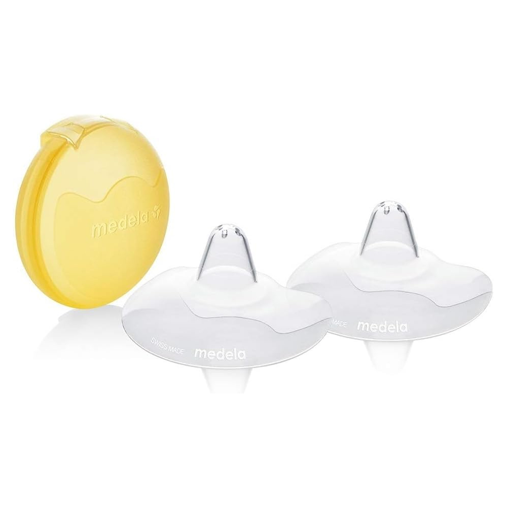 Силиконови зърна Medela 214097371  2 броя  При кърмене  Кутийка за съхранение  M  Прозрачен