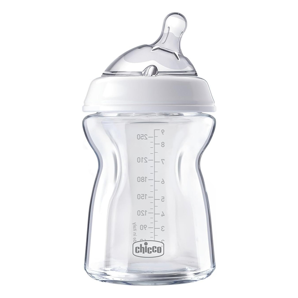 Стъклено шише за хранене Chicco NaturalFeeling 231857599  250 мл  0  месеца  С антиколик биберон  Прозрачен  Еко Пак