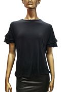 Дамска тениска Stradivarius #9001026 10-444, Къдрици на ръкавите, Памук, S, Черен_0