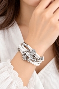 Дамска гривна The Veuer 16737660-10, 11-26-666, С детелини и кристали, От Swarovski Elements,  изкуствена кожа, Бял_1