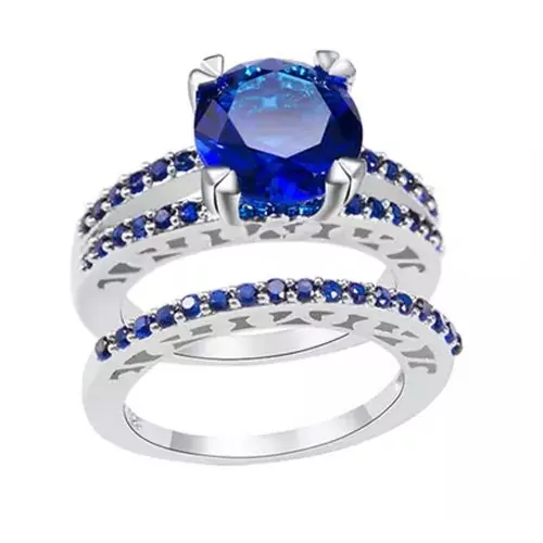 Комплект пръстени Clear Crystal 16759588-11-26-579  2 броя  2 33 каратов сапфирен камък  Сребрист  Размер 16мм