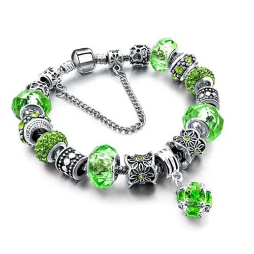 Гривна от кристални мъниста SWAROVSKI ELEMENTS  The Veuer  Сребристо и зелено  16759721  11-26-537