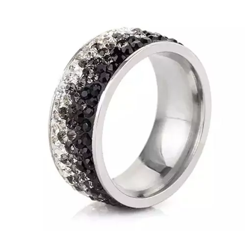 Пръстен от неръждаема стомана My Charms Linda 17828818-11-26-590  С кристали Swarovski Elements  Черен сребрист  Размер 16мм