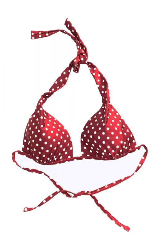Дамски бански - горна част La Redoute DSW-21-24 b5782  С твърди чашки  С връзки  Дизайн на точки  Тъмночервен  S
