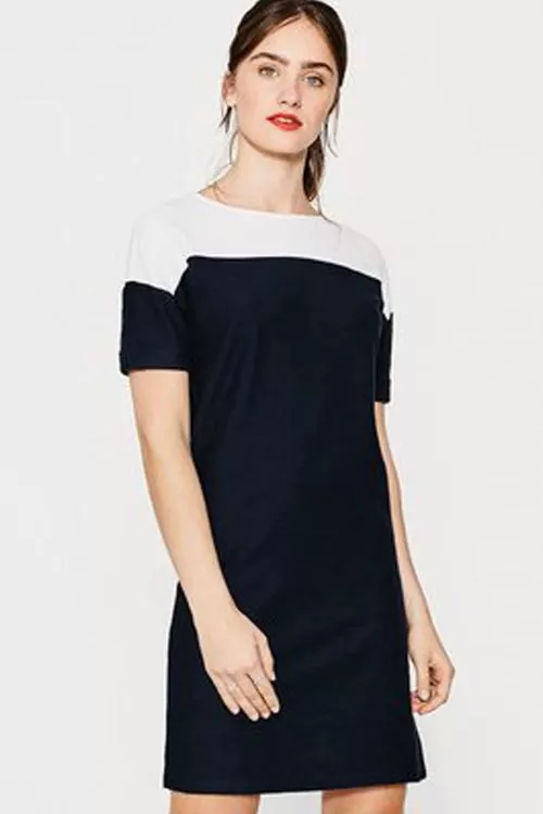 Дамска рокля edc by ESPRIT 180725065 10-23  Къс ръкав  Свободна кройка  Памук  Бял Черен  S