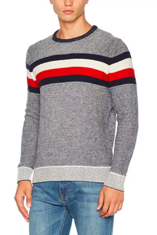 Мъжки пуловер Tommy Hilfiger  180809719 10-52   Обло деколте  Вълна  Син Многоцветен  M
