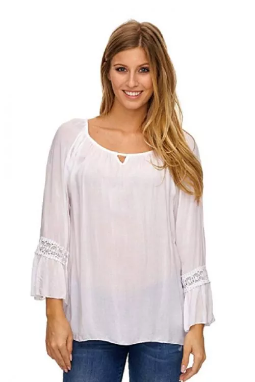 Дамска блуза Find Е-Jillymode 180987511 10-55  Детайли от плетена дантела  Деколте тип лодка  Памук  Бял  L