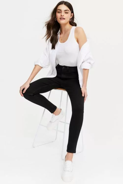 Дамски панталон New Look JENNA Е-182325364 10-50, Skinny, Висока талия, Памук, Черен, 40 EU