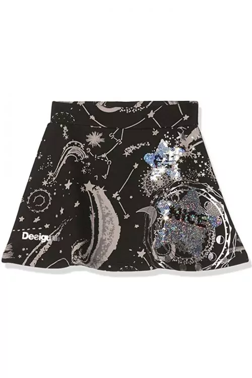 Детска пола Desigual AZ2198-183189814  С пайети  Памучна  Тъмносив  9-10 години