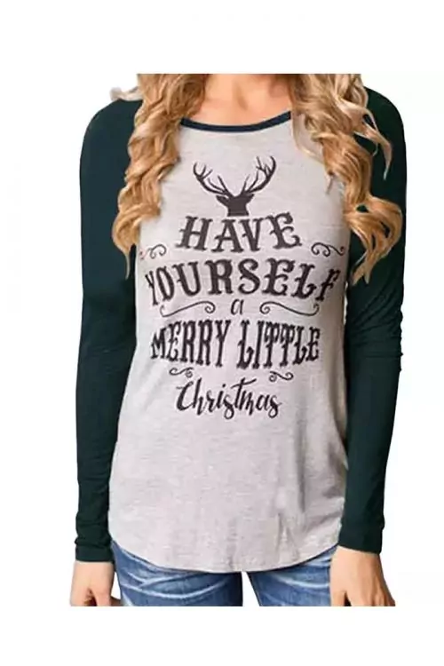 Дамска коледна блуза JUP Have Yourself A Merry Little Christmas Сив черен