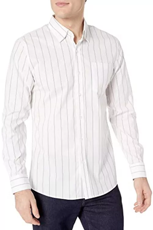 Мъжка риза Find Goodthreads 8999469-AZ14783  Дълги ръкави  Памук  Двойно райе-Бял Тъмносин  L EU