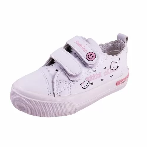 Детски кецове Hello Kitty 11161-1 15-42  22-26  С дупки  Еко кожа  Бял Розов  Размер 26  15 50 см