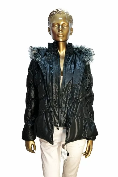 Дамско яке C amp A Outerwear 1104410 10-208  Обемно  Качулка с косъм  Черен  44 XL