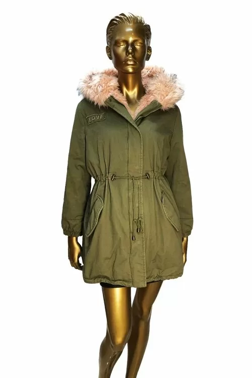 Дамска парка Hailys E- 8307404 10-215  Зимнa  Дебелa  Подплата от изкуствена кожа  Качулка еко косъм  Зелен Розов  XL