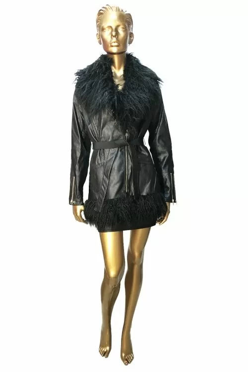 Дамско яке с пухена яка River Island 4646847 10-212  Eко кожа  Черен  XL  44