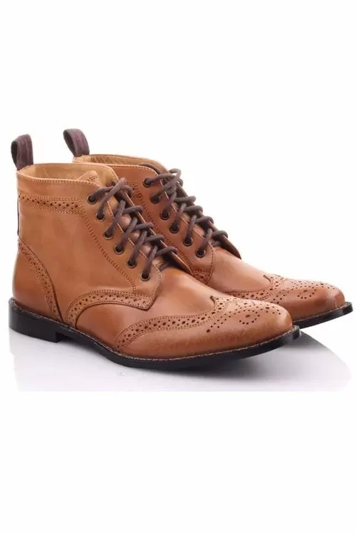 Мъжки боти JUP Leather Brogue 16462982 15-579  С връзки  Естествена кожа  Светлокафяв  45 EU