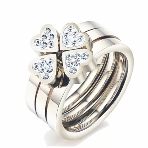 Комплект пръстени My Charms 16282239 90-3  3 пръстена  Сърца с кристали  Сребрист  Размер 16мм