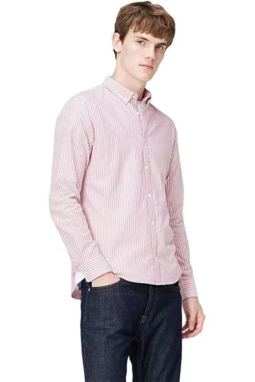 Мъжка риза Find 0396204-A14783, Slim Fit, Памук, Райе Розов/Бял, XL
