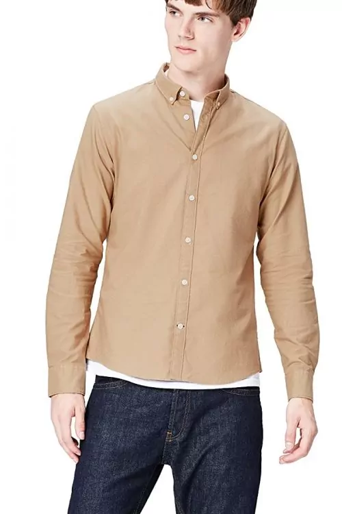 Мъжка риза Find Oxford 0396297-A14783  С дълги ръкави  Копчета на яката  Кафяв  L