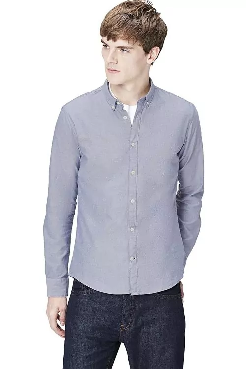 Мъжка риза Find Oxford 0396341-AZ14783  С дълги ръкави  Копчета на яката  Син  L