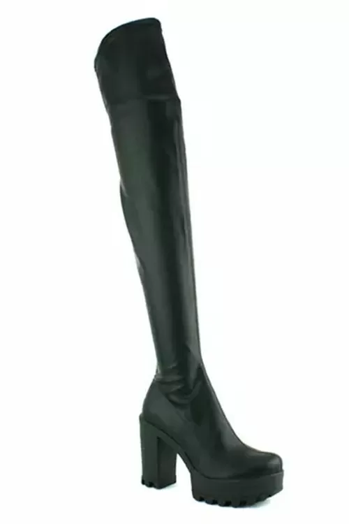 Дамски ботуши JUP Pull-On D5125 16732696 15-626  Тип чизми  Над коляното  С цип  Висок ток  Еко кожа  Черен  37 EU