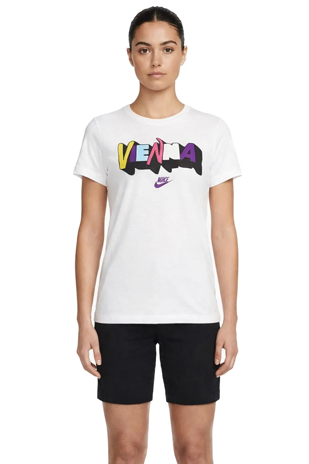 Дамска тениска Nike 523747-100-XS 10-169  Къс ръкав  Прилепнала кройка  Щампа  Памук  XS  Бял