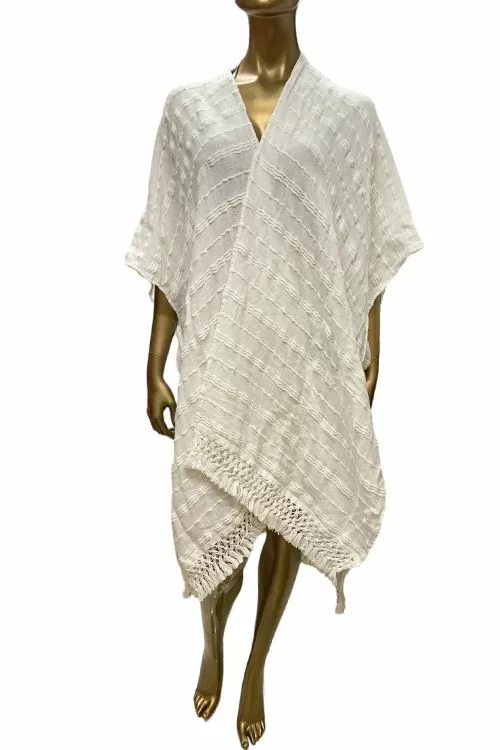 Дамска плажна туника JUP LPP 3045G-01X-uni 5-70  С ресни  Бял  One Size