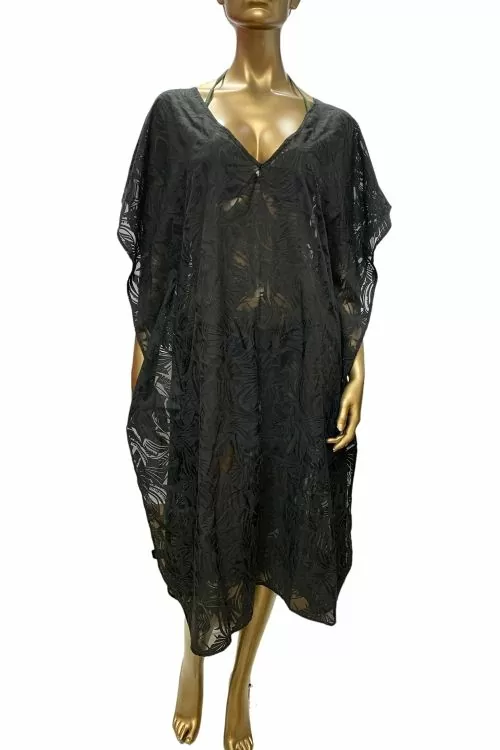 Дамска плажна туника JUP LPP 3048G-99X-S M 5-70  С листа  Черен  S M  Уголемен