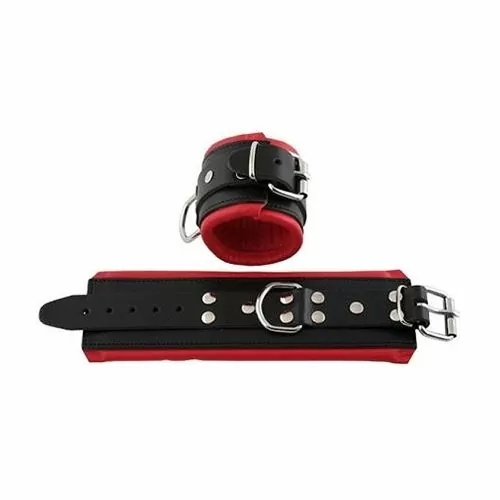Комплект белезници за китки Mister B 571814 10-352  Естествена кожа  Дебела подложка  Регулируеми  One Size  Червен