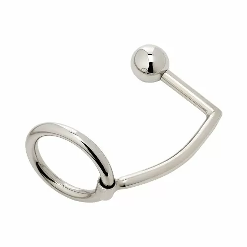 Пенис пръстен с хромирано анално топче Sineros 981571 10-349  Intruder Flexible Steel Cock Ring with Anal Ball   11 см  Сребрист