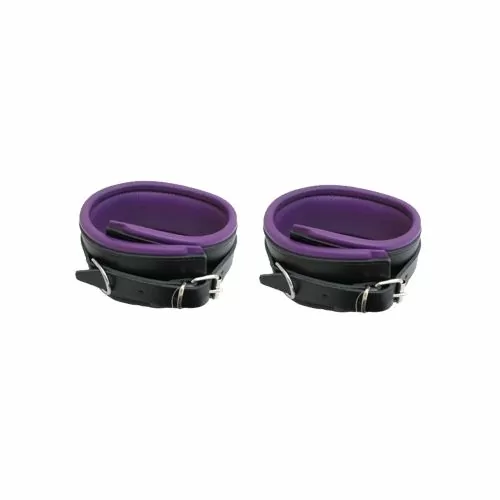 Комплект белезници за китки Mister B 021835 10-354  Естествена кожа  Дебела подложка  Регулируеми  25 х 6 см  Черен Лилав