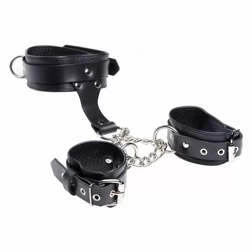 Комплект белезници Strict Leather 017942 10-248  Свързва врата към китките с верига  Кожа  Черен