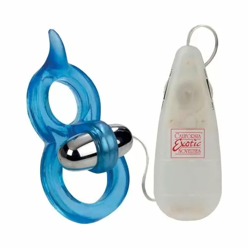Пенис пръстен California Exotic 013897 10-249  Figure 8  Контролер  Вибриращ куршум  13 х 4 см  Син