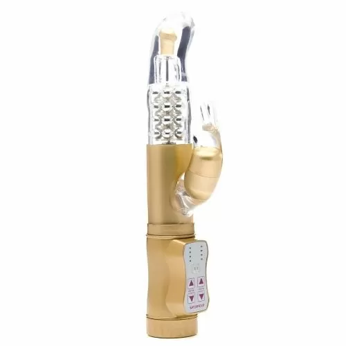 Водоустойчив вибратор Shots Toys  16498488 10-256  Rabbit Deluxe  Въртящ се  С клиторен стимулатор  16 х 3 см  Златист