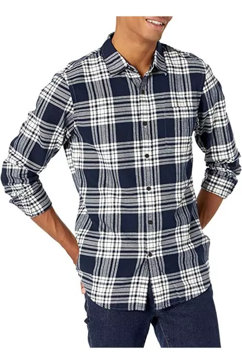 Мъжка риза Find Goodthreads 0631645-A14783  Slim-Fit  Кент яка  Дълги ръкави  Памук  Каре  Тъмносин Бял  EU XL-2XL