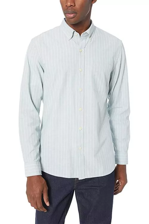 Мъжка риза Find Goodthreads 0840368-A14783, Oxford, Standard Fit, Дълги ръкави, С джобче, Памук, Райе  Син/Бял, EU S
